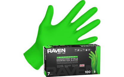 SAS Raven® InVue Powder-Free Nitrile 7 Mil Exam Grade, ASTM D6978 Fentanyl, Disposable Gloves, High-visibility Green, 100/bx -10 bx/cs