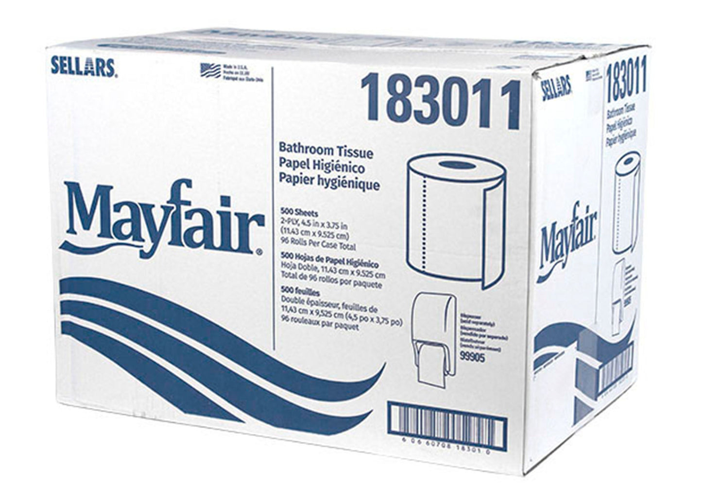 MAYFAIR® 2-PLY Universal Bath Tissue, Sheet Size: 4.5" W x 3.75"L, Embossed, Septic Safe, 500 sht/rl - 96/cs