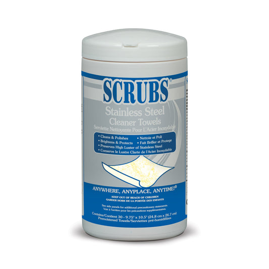 Scrubs Stainless Steel Cleaner Towels, Citrus Scent, 30 Wet Wipes per canister - 6/cs