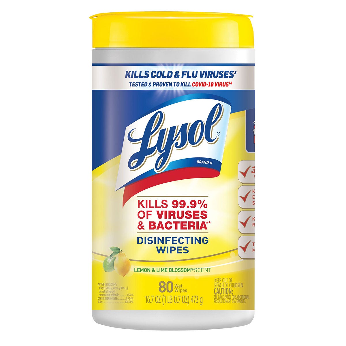 Reckitt Benckiser Lysol® Disinfecting Wipes, Lemon & Lime Blossom® Scent, 80 Wipes per canister - 6/cs