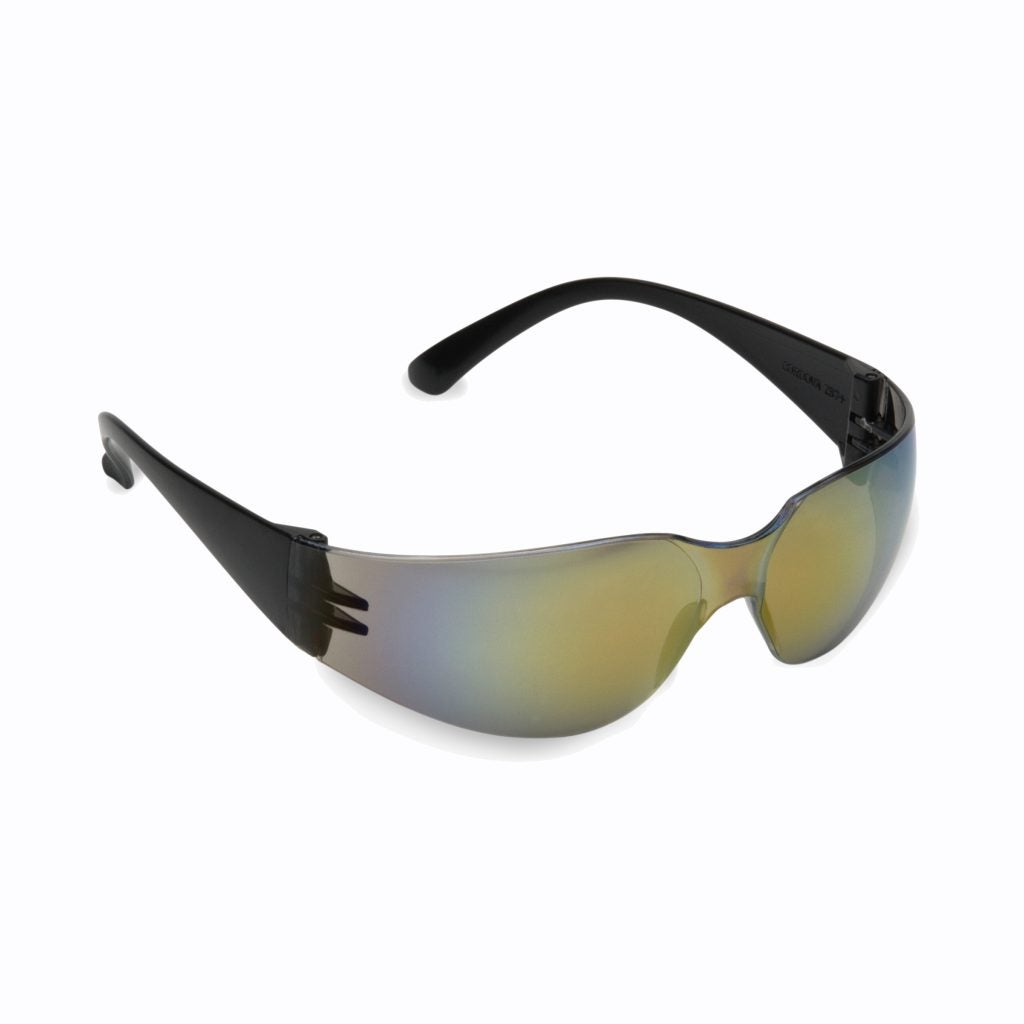 Cordova Bulldog™ Safety Glasses, Single Wrap-Around Scratch-Resistant Lens, Anti-Fog, MIRROR LENS, Choose Blue or Silver or Rainbow