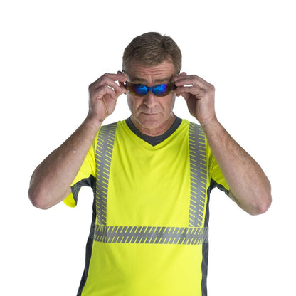 Cordova Bulldog™ Safety Glasses, Single Wrap-Around Scratch-Resistant Lens, Anti-Fog, MIRROR LENS, Choose Blue or Silver or Rainbow