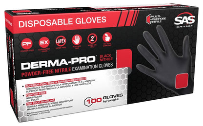 SAS Derma-Pro® Powder-Free 4.5 mil Nitrile Exam Grade, ASTM D6978 Fentanyl, FDA,  Disposable Gloves, Black, 100/bx - 10 bx/cs
