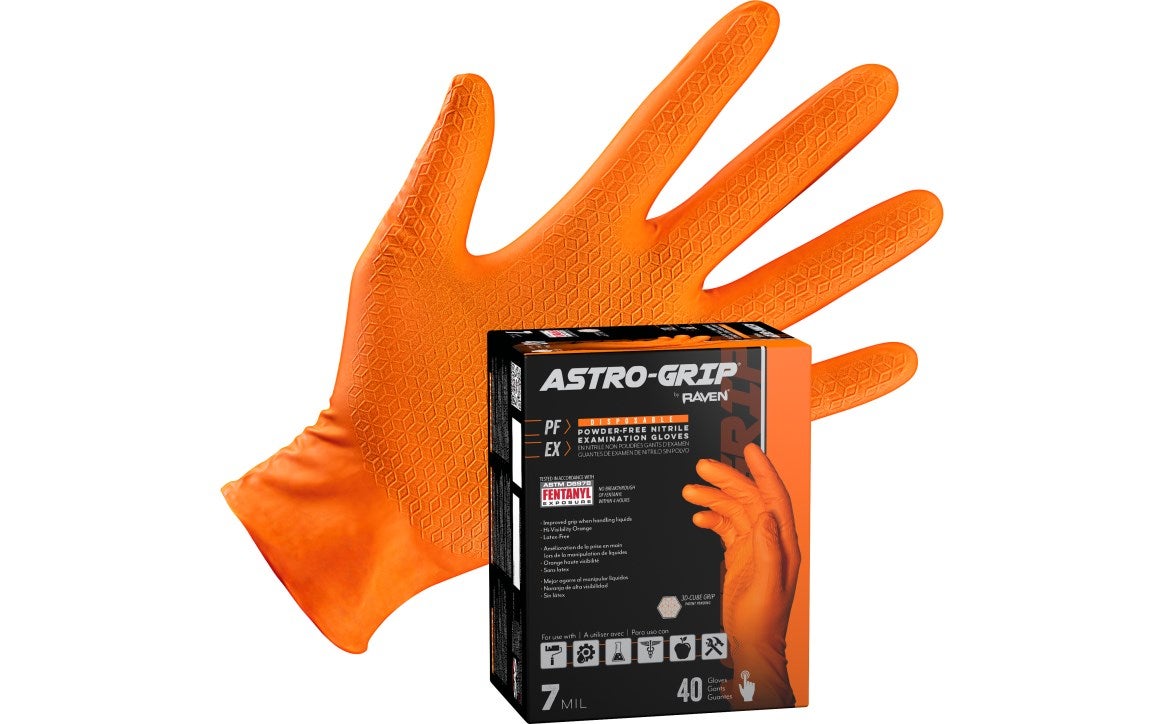 SAS Astro-Grip® Powder-Free 7 Mil Exam Grade, FDA, Nitrile 3D Cube Grip Disposable Gloves, Orange, 40/bx - 12 bx/cs