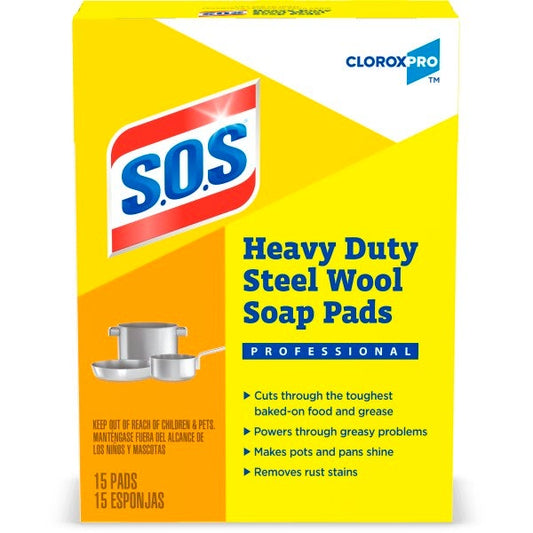 S.O.S. Heavy Duty Steel Wool Soap Pads, 15 per box - 12 bx/cs