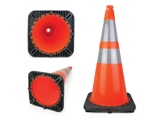 Cordova 36” PVC Safety Cone, 6" & 4" Reflective Collars, 12 lb, Florescent Orange w/Black Base - 1/ea