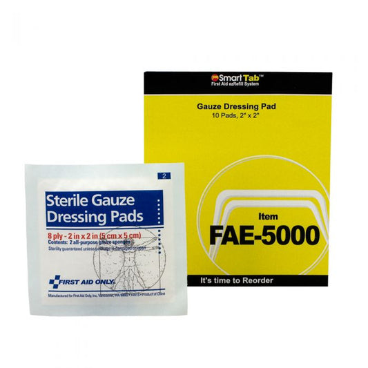 FAE-5000 SmartCompliance First Aid Kit Refill, Gauze Dressing Pads, 2" x 2" - 5/bx