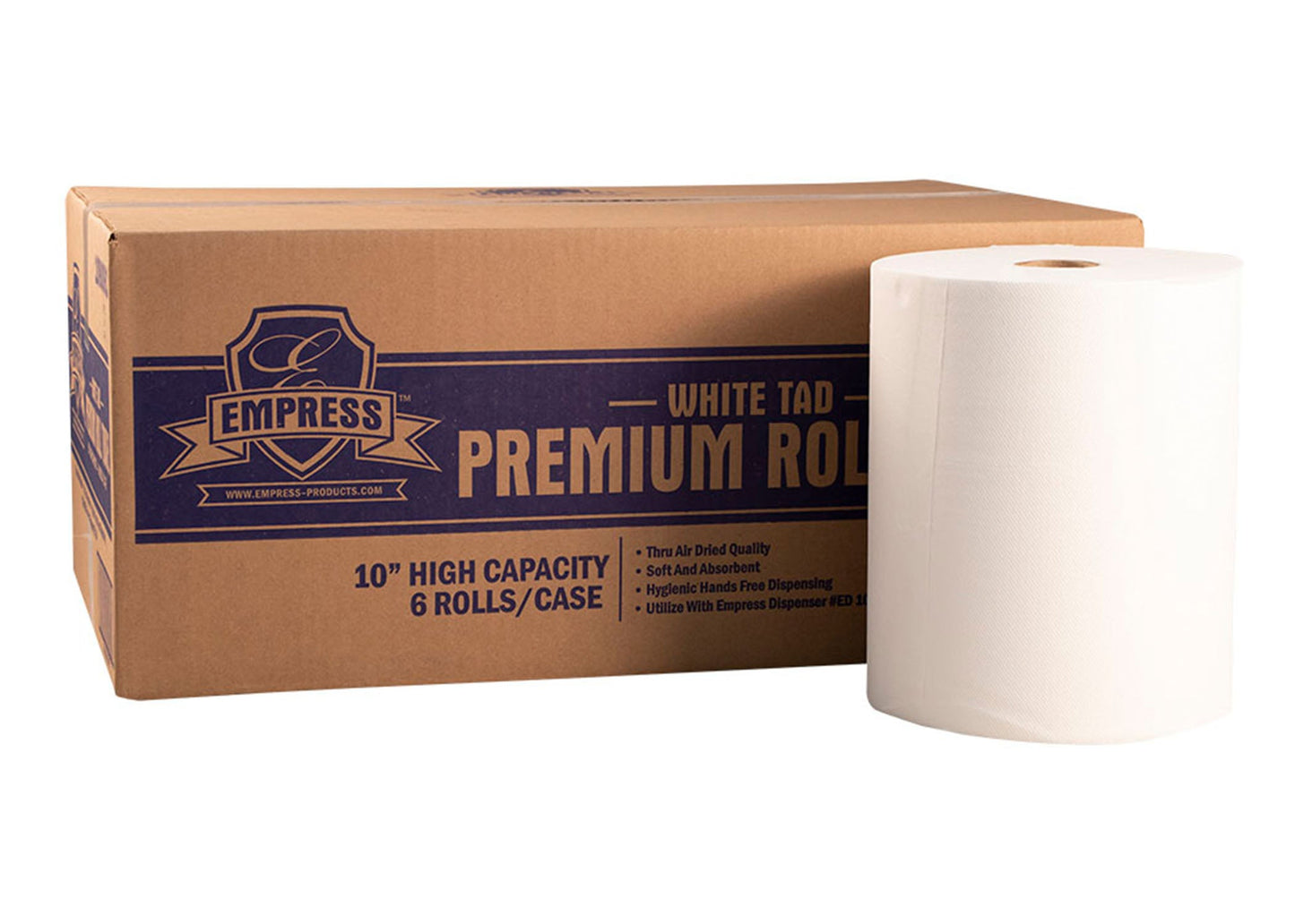 Empress 10" PREMIUM Quality TAD Hard Wound Roll Towel, White - 6 rolls/cs