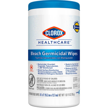 Clorox Healthcare® Bleach Germicidal Disinfectant Wipes, 5" x 6", 150 per canister - 6/cs