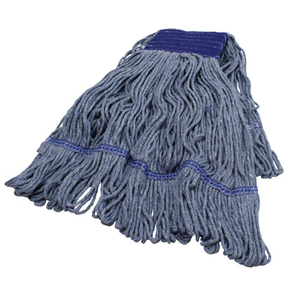 Performance Plus™ Blue Blended Wet Mop, Wide Headband, Looped End, Choose Your Size - 12/cs