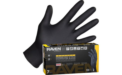 Raven® Powder-Free Nitrile 7 Mil Exam Grade, ASTM D6978 Fentanyl, Disposable Gloves, Black: 100/bx or 10 bx/cs