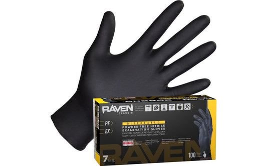 Raven® Powder-Free Nitrile 7 Mil Exam Grade, ASTM D6978 Fentanyl, Disposable Gloves, Black: 100/bx or 10 bx/cs