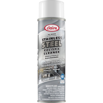 Claire Oil-Based Stainless Steel Polish & Cleaner, 20 oz (Nt.Wt. 15 oz) Aerosol - 12/cs