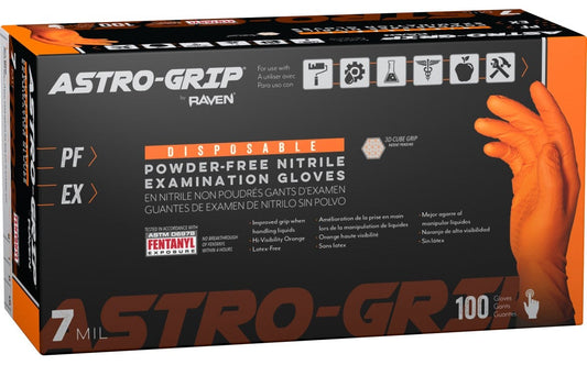 SAS Astro-Grip® Powder-Free 7 Mil Exam Grade, FDA, Nitrile 3D Cube Grip Disposable Gloves, Orange, 100/bx - 10 bx/cs