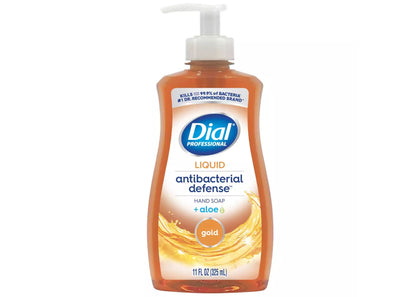 35470 Dial® Professional Antibacterial Defense™ Gold LIQUID Hand Soap + Aloe, 11oz Pump Bottle - 12/cs