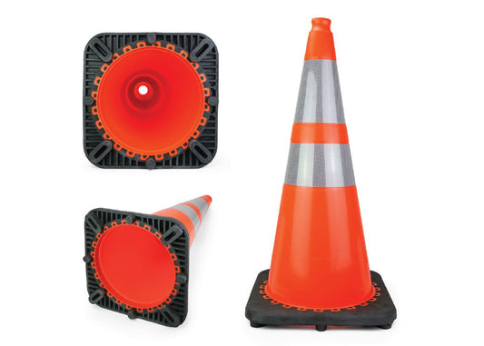 Cordova 28” PVC Safety Cone, 6" & 4" Reflective Collars, 7 lb, Florescent Orange w/Black Base - 1/ea
