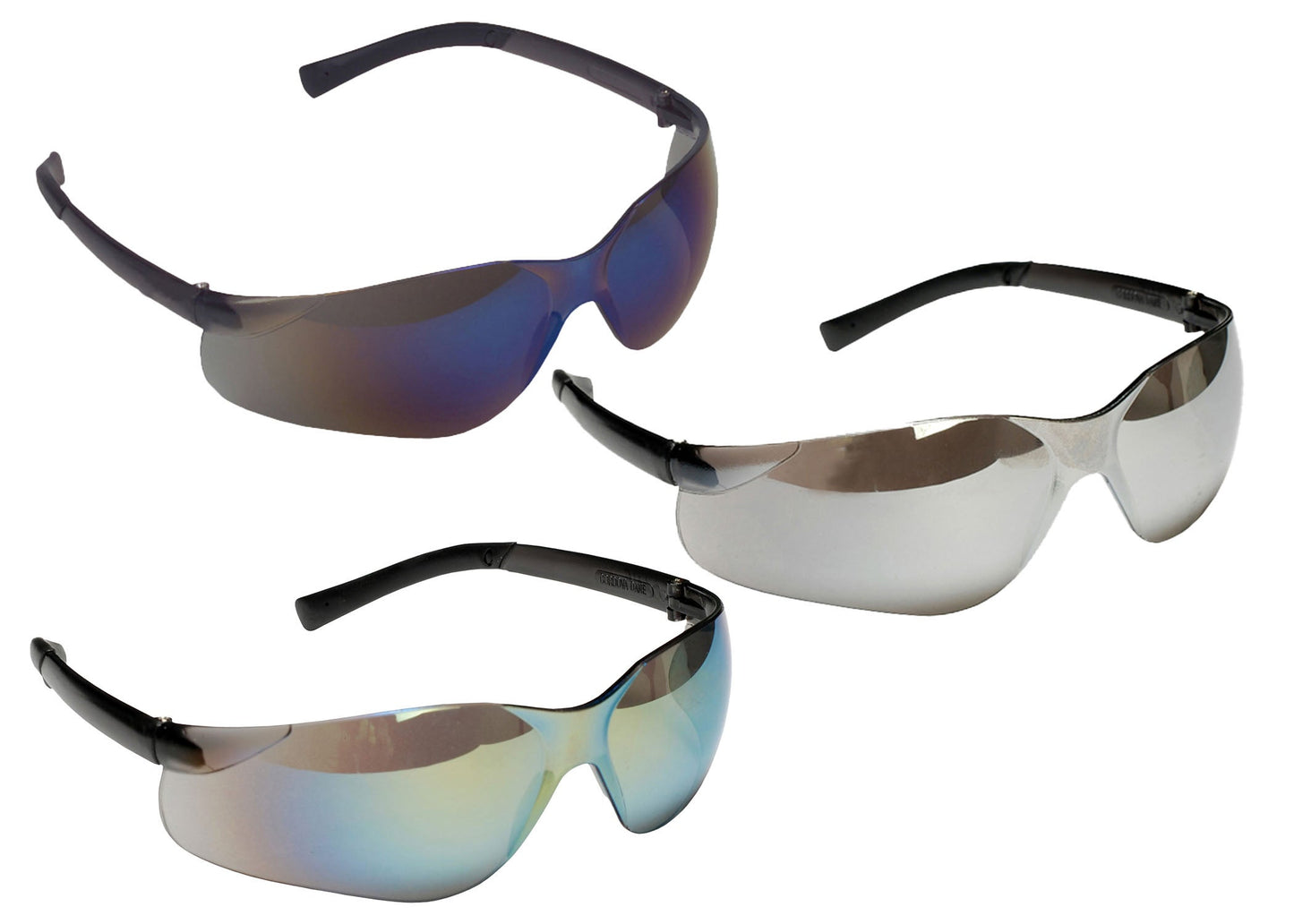 Cordova DANE™ Safety Glasses, Single Wrap-Around Scratch-Resistant Lens, Flexible Rubber Temples, MIRROR LENS, Choose Blue or Silver or Rainbow
