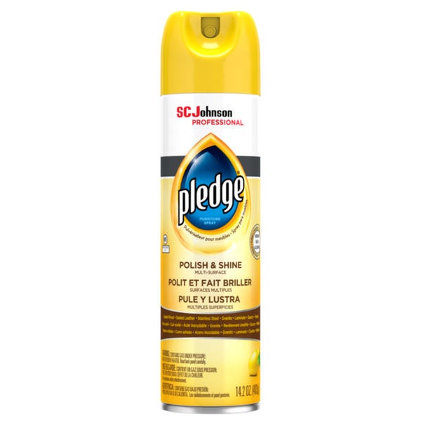 SC Johnson Professional® Pledge® Polish & Shine Multi-Surface Furniture Spray, Lemon Scent, 14.2 oz. Aerosol - 6/cs