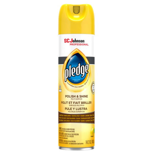 SC Johnson Professional® Pledge® Polish & Shine Multi-Surface Furniture Spray, Lemon Scent, 14.2 oz. Aerosol - 6/cs