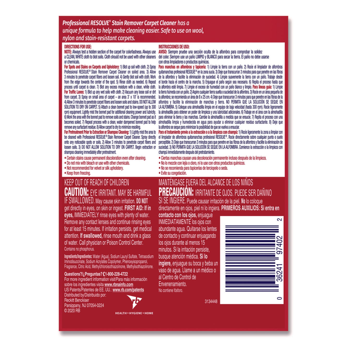 Professional Resolve® Spot & Stain Carpet Cleaner, 32 oz. Trigger Spray Bottle - 12/cs