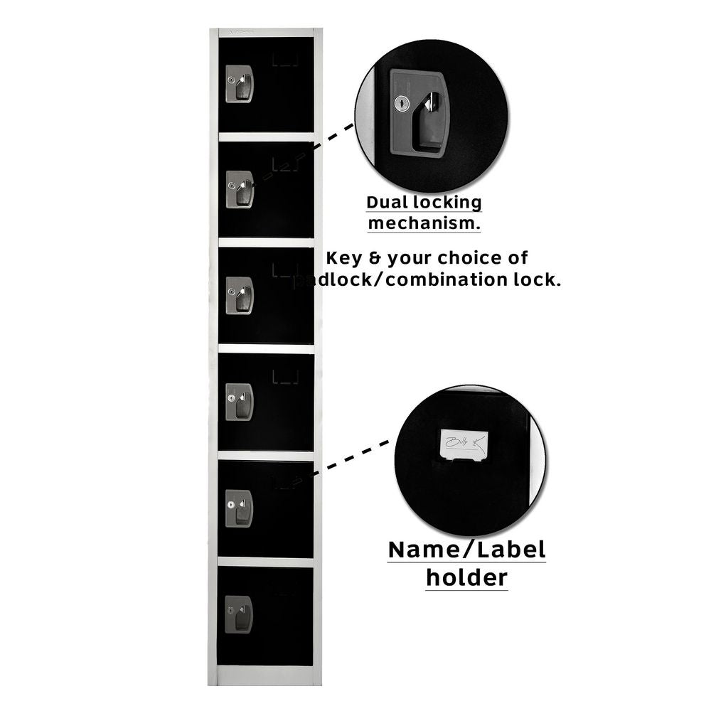 72 in. H x 12 in. W 6-Compartment Steel Storage Locker, Black & White — FREE SHIPPING*