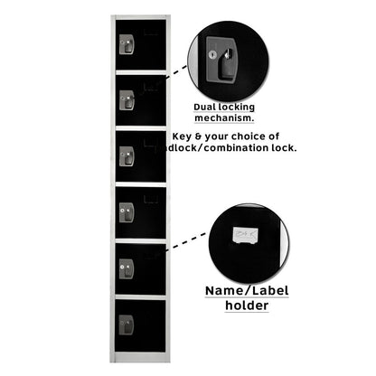 72 in. H x 12 in. W 6-Compartment Steel Storage Locker, Black & White — FREE SHIPPING*