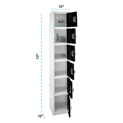 72 in. H x 12 in. W 6-Compartment Steel Storage Locker, Black & White — FREE SHIPPING*