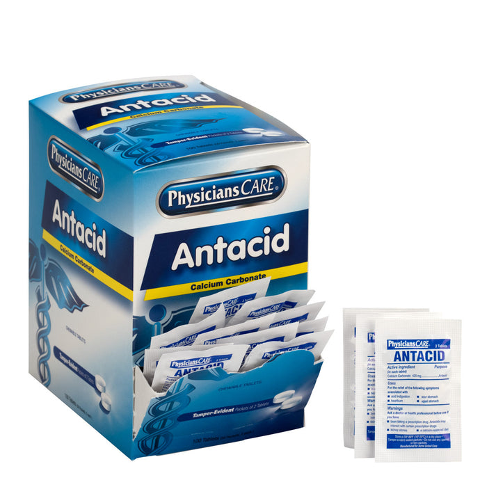 90089 PhysiciansCare Antacid Heartburn Medication, 420mg, 50 Packets of Two Tablets