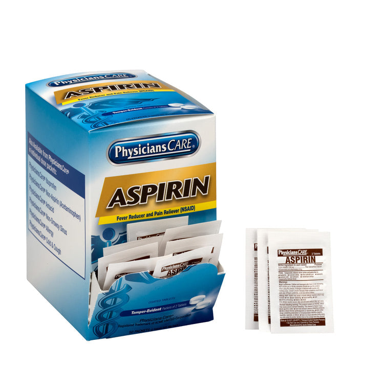 90014 PhysiciansCare Aspirin Medication, 325mg, 50 Packets of Two Tablets