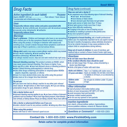 90014 PhysiciansCare Aspirin Medication, 325mg, 50 Packets of Two Tablets