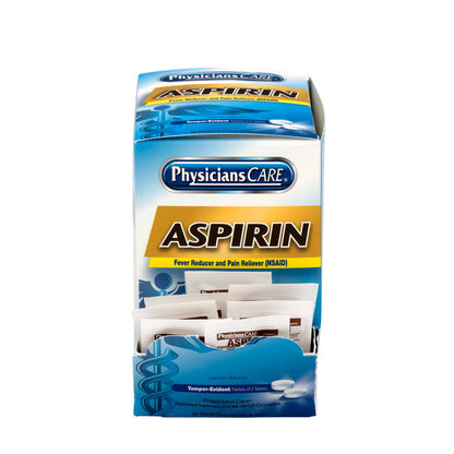 90014 PhysiciansCare Aspirin Medication, 325mg, 50 Packets of Two Tablets