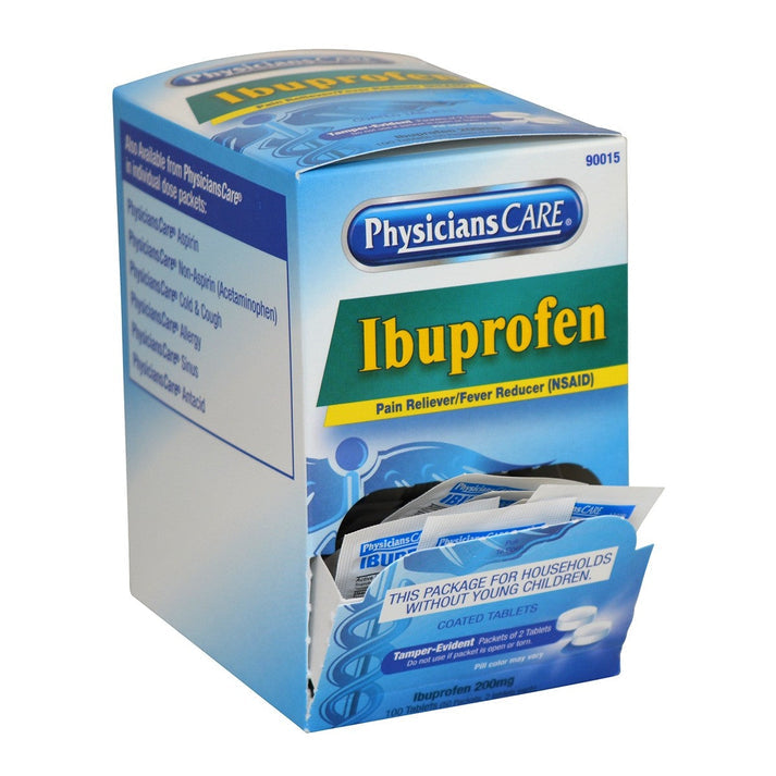 90015 Ibuprofen Pain Reliever Medication 200mg, 50 Packets of Two Tablets