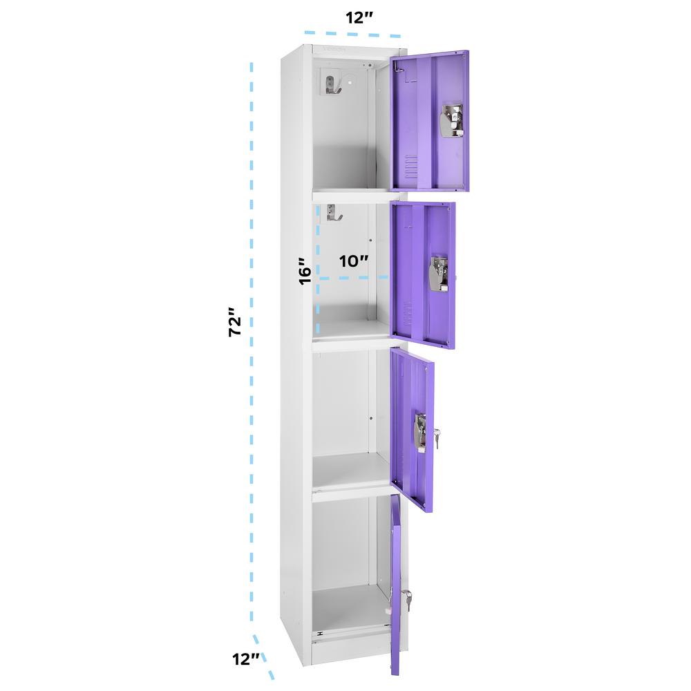 72 in. H x 12 in. W 4-Compartment Steel Storage Locker, Purple — FREE SHIPPING*