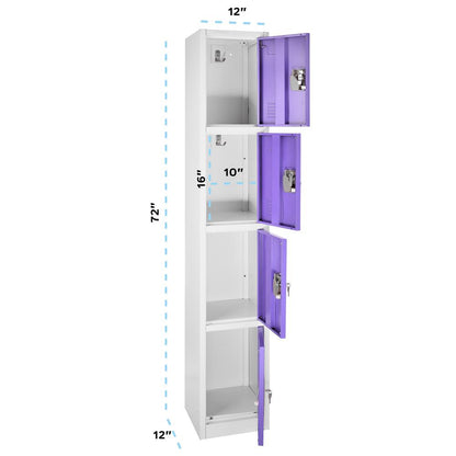 72 in. H x 12 in. W 4-Compartment Steel Storage Locker, Purple — FREE SHIPPING*