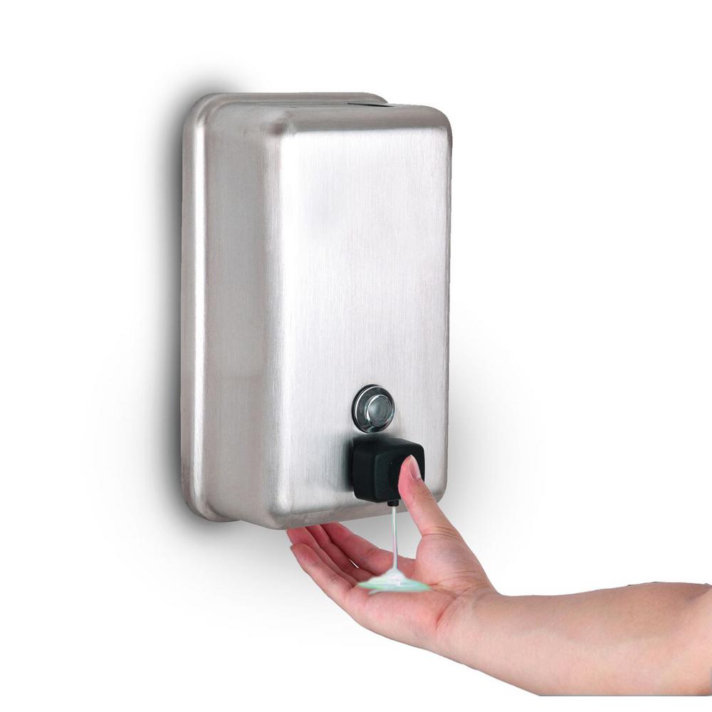 1200 ml Stainless Steel Vertical Bulk Refillable Surface-Mounted LIQUID or LOTION Soap Dispenser, 40 oz Capacity, Manual Operation — FREE SHIPPING*