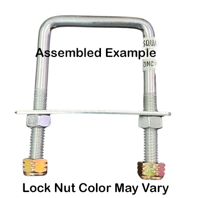 Square U Bolt Set, Zinc Plated - Includes: 5/16" x 2" x 3" U-bolt with 2 Regular Nuts, 2 Nylon Lock Nuts, and 1 U-bolt Plate - 180 sets